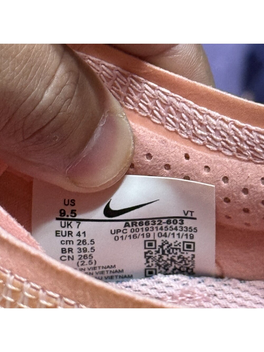 Nike Air VaporMax 2019 Running Shoes Bleached Coral AR6632-603 Women’s Size 9.5 - Picture 7 of 9